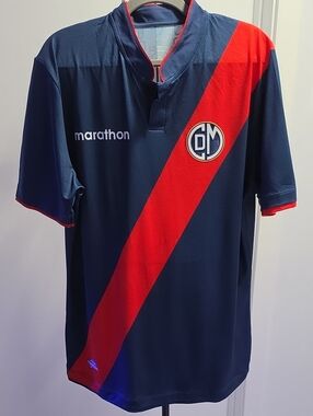 The Marathon Clothing Navy Blue and Red Diagonal Stripe Soccer Jersey